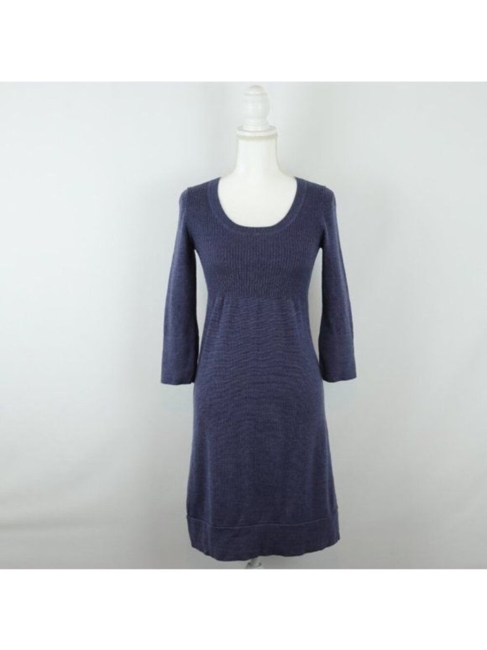 Boden Women's Size 8 Blue Tight Knit Scoop Neck 3/4 Sleeve Mini Sweater Dress